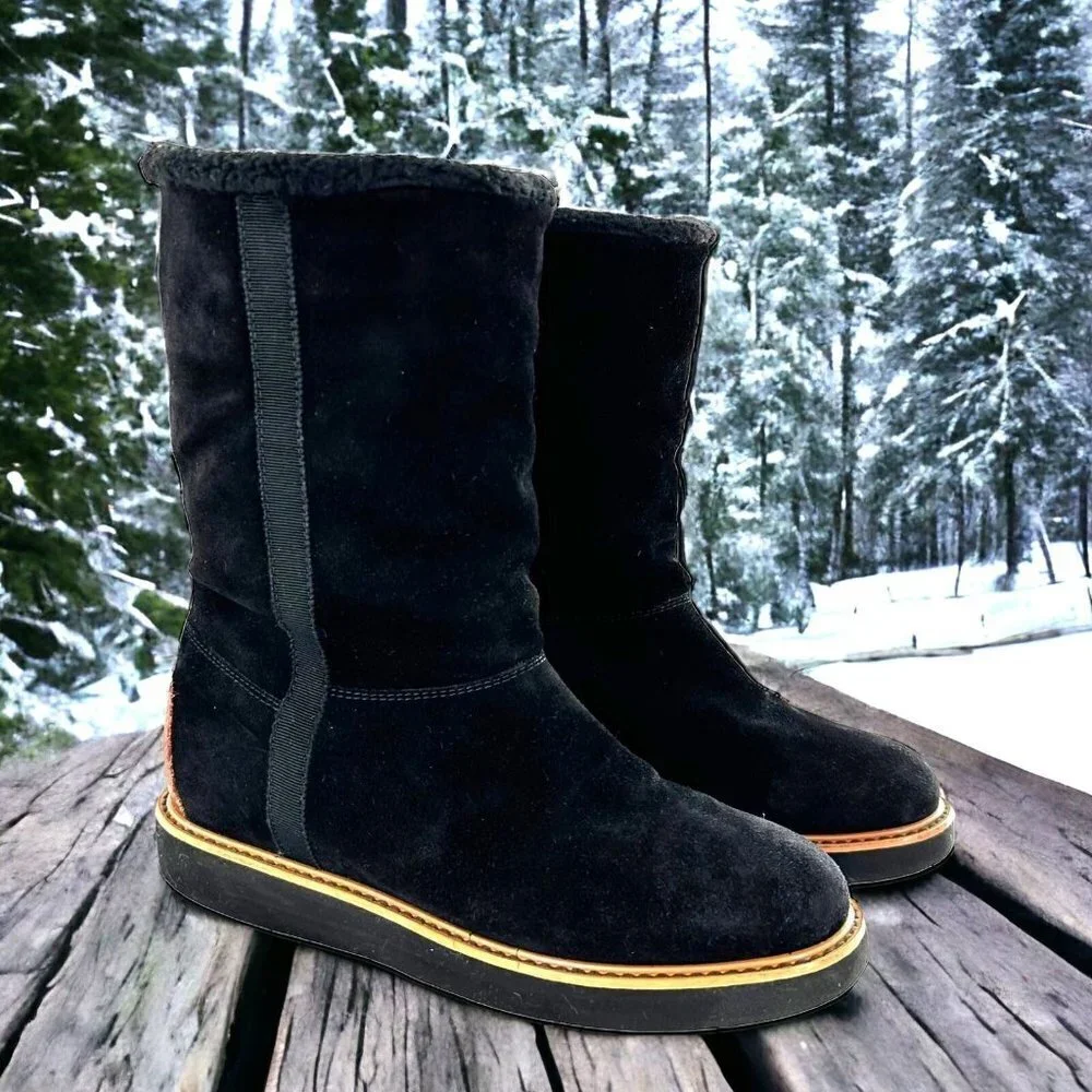 Salvatore Ferragamo Black Suede Shearling Lined Boots Size 5.5 M